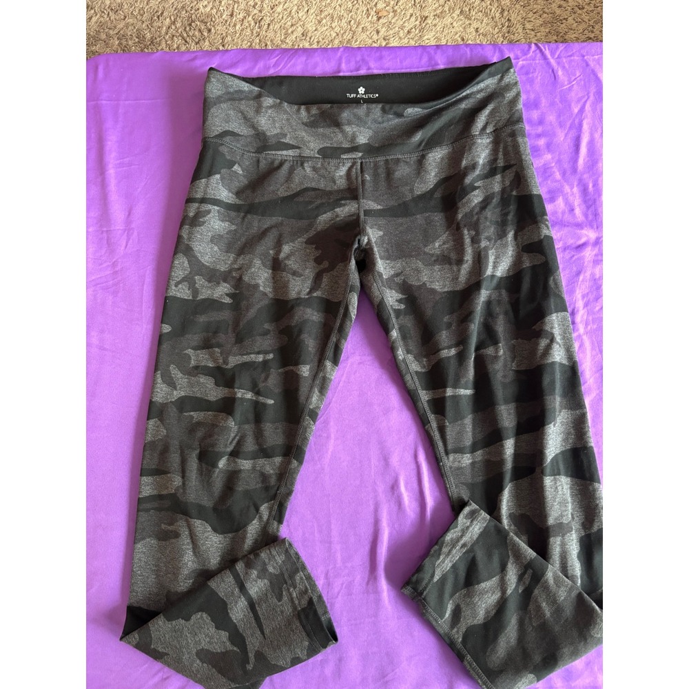 Tuff Athletics Womens Gray Black Camo Print Activewear Leggings Larhe